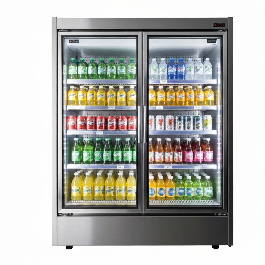 Commercial refrigerated display merchandiser cabinet with glass front