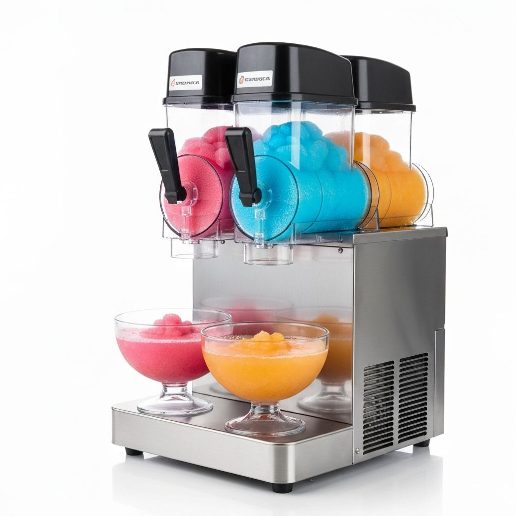 Commercial frozen beverage slush machine with transparent bowls